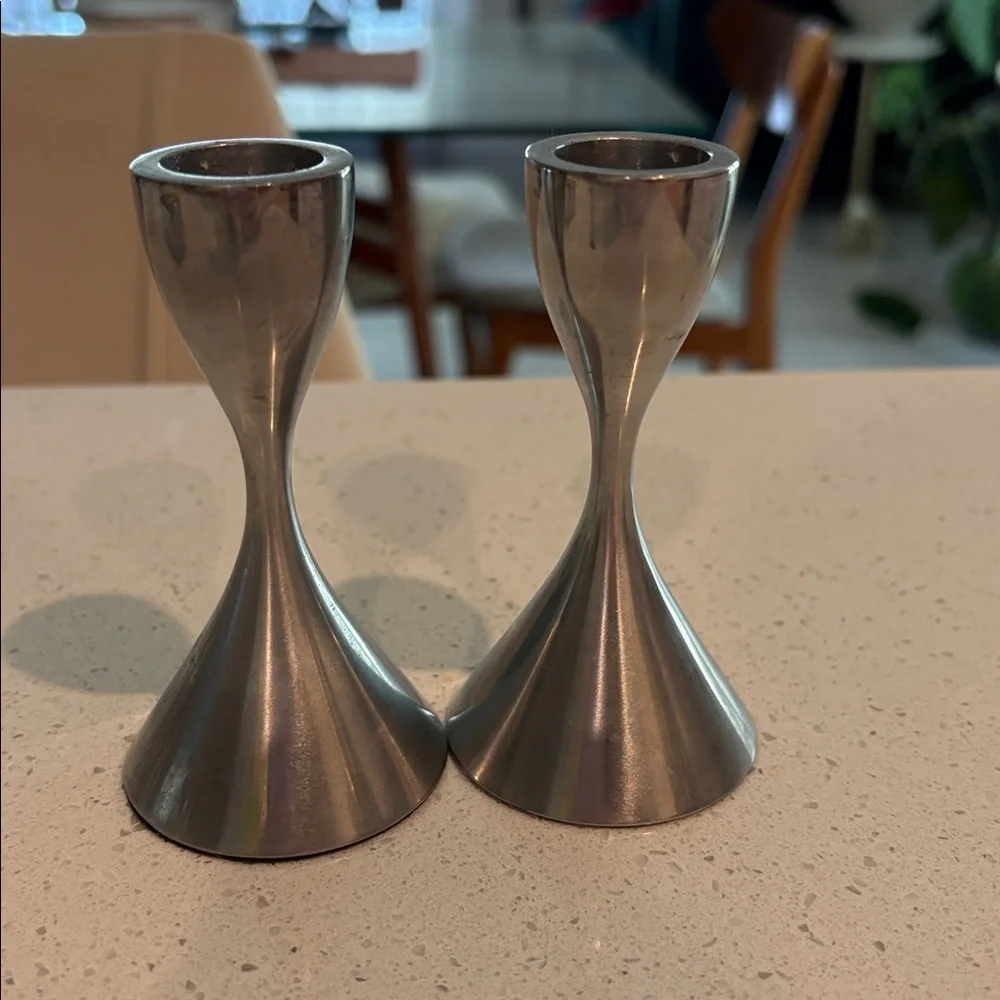 Vintage Hourglass Stainless Steel Candle Holders - Pair - Picture 9 of 13